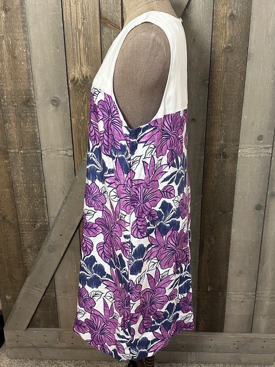 Tommy Bahama Linen Blend Floral Shift Dress Purple White Sleeveless Size M - Picture 2 of 10
